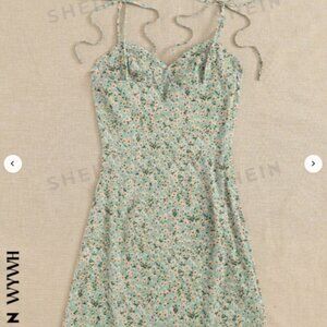 SHEIN WYWH Knotted Shoulder Ruched Bust Ditsy Floral Cami Dress